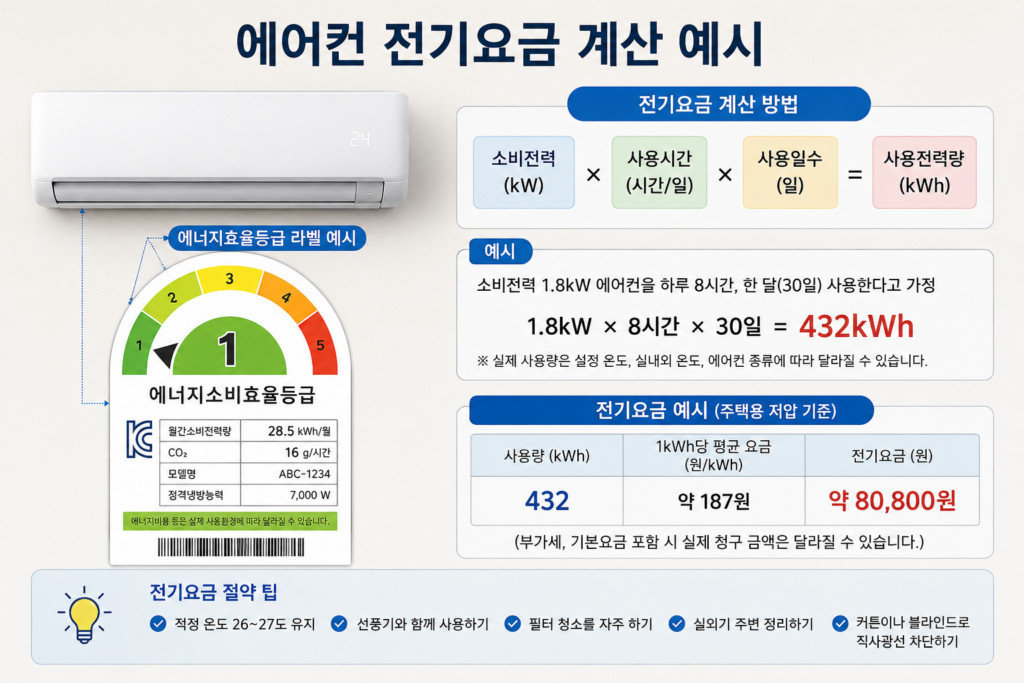 에어컨 전기요금 계산 방법 예시